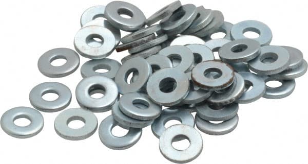 Value Collection - #6 Screw, Steel SAE Flat Washer - 5/32" ID x 3/8" OD, 0.036" Thick, Zinc-Plated Finish - Exact Tooling