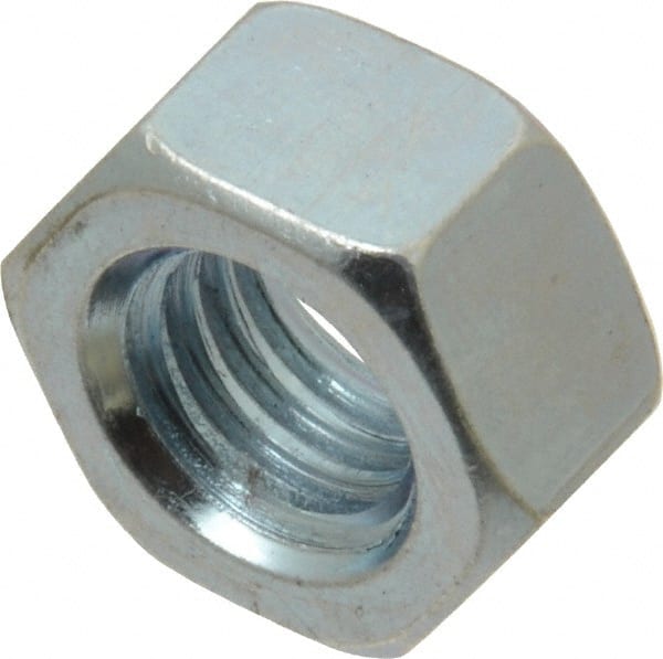 Value Collection - 7/16-14 UNC Steel Right Hand Hex Nut - 11/16" Across Flats, 3/8" High, Zinc-Plated Finish - Exact Tooling