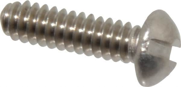 Value Collection - #6-32 UNC, 1/2" Length Under Head Slotted Drive Machine Screw - Round Head, Grade 18-8 Stainless Steel, Uncoated, Without Washer - Exact Tooling
