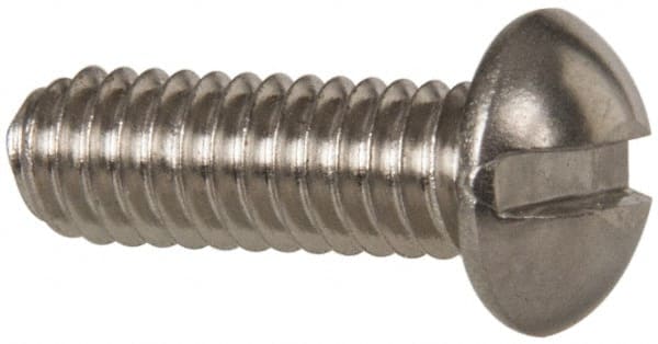 Value Collection - #8-32 UNC, 1/2" Length Under Head Slotted Drive Machine Screw - Round Head, Grade 18-8 Stainless Steel, Uncoated, Without Washer - Exact Tooling