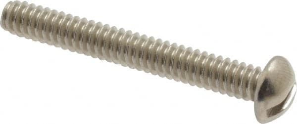 Value Collection - #10-24 UNC, 1-1/2" Length Under Head Slotted Drive Machine Screw - Round Head, Grade 18-8 Stainless Steel, Uncoated, Without Washer - Exact Tooling