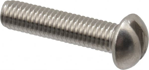 Value Collection - #10-32 UNF, 7/8" Length Under Head Slotted Drive Machine Screw - Round Head, Grade 18-8 Stainless Steel, Uncoated, Without Washer - Exact Tooling