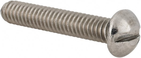Value Collection - 1/4-20 UNC, 1-1/2" Length Under Head Slotted Drive Machine Screw - Round Head, Grade 18-8 Stainless Steel, Uncoated, Without Washer - Exact Tooling