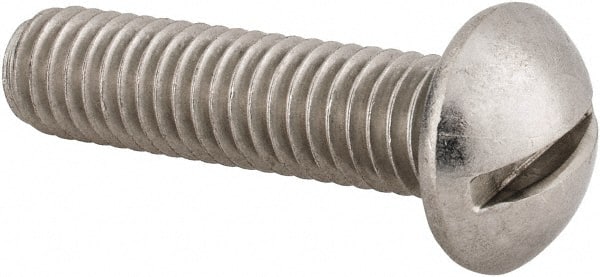 Value Collection - 3/8-16 UNC, 1-1/2" Length Under Head Slotted Drive Machine Screw - Round Head, Grade 18-8 Stainless Steel, Uncoated, Without Washer - Exact Tooling