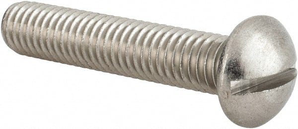 Value Collection - 3/8-16 UNC, 2" Length Under Head Slotted Drive Machine Screw - Round Head, Grade 18-8 Stainless Steel, Uncoated, Without Washer - Exact Tooling