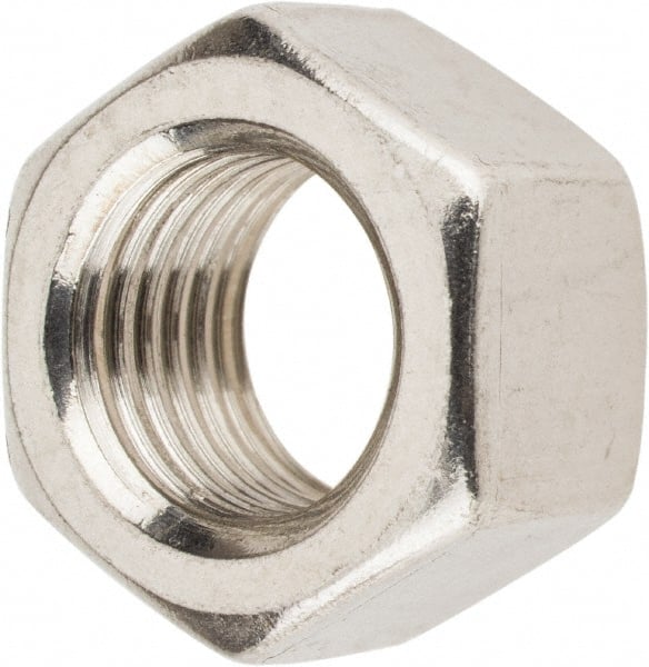 Value Collection - 3/8-24 UNF Stainless Steel Right Hand Hex Nut - 9/16" Across Flats, 21/64" High, Uncoated - Exact Tooling