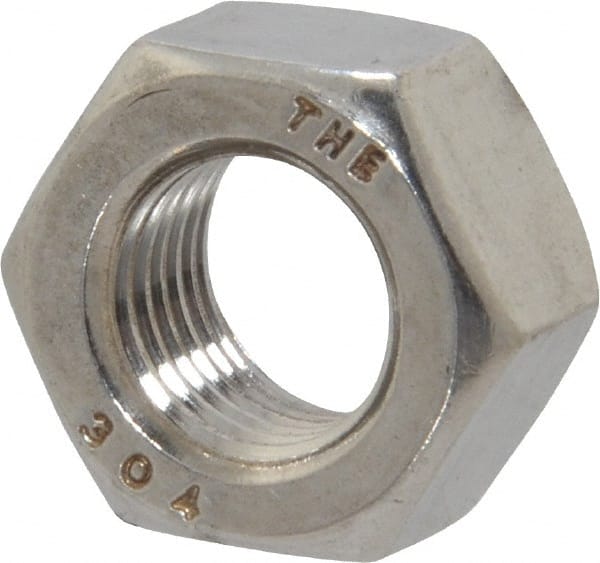 Value Collection - 7/16-20 UNF Stainless Steel Right Hand Hex Nut - 11/16" Across Flats, 3/8" High, Uncoated - Exact Tooling