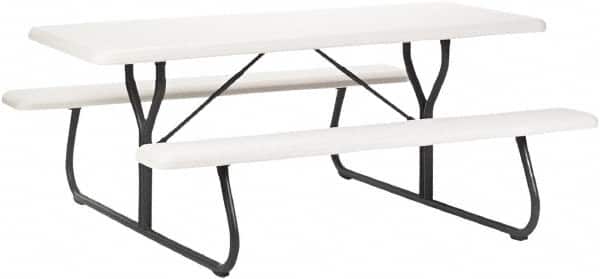 ICEBERG - 30" Long x 72" Wide x 29" High Stationary Rectangular Picnic Table - Platinum & Gray, High-Density Polyethylene/Steel - Exact Tooling