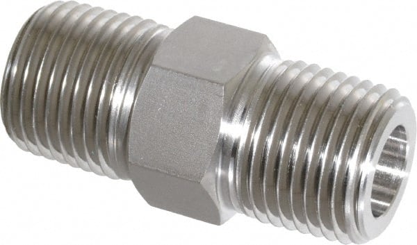 Ham-Let - 1/2" Grade 316 Stainless Steel Pipe Hex Nipple - MNPT End Connections, 7,200 psi - Exact Tooling