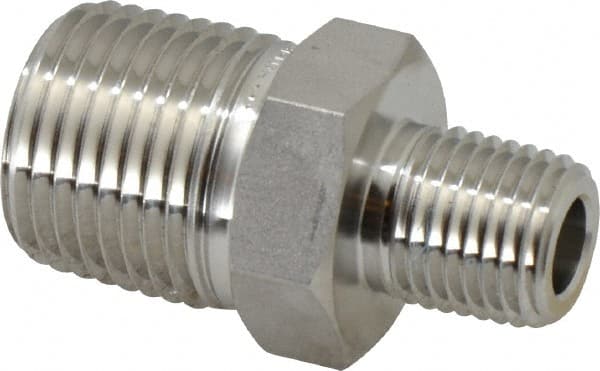 Ham-Let - 1/2 x 1/4" Grade 316 Stainless Steel Pipe Hex Nipple - MNPT End Connections, 7,200 psi - Exact Tooling