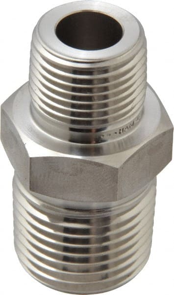 Ham-Let - 1/2 x 3/8" Grade 316 Stainless Steel Pipe Hex Nipple - MNPT End Connections, 7,200 psi - Exact Tooling