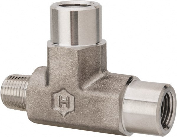 Ham-Let - 1/8" Grade 316 Stainless Steel Pipe Street Tee - MNPT x FNPT x FNPT End Connections, 6,100 psi - Exact Tooling