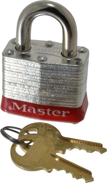 Master Lock - Keyed Alike Retaining Key Conductive Lockout Padlock - 3/4" Shackle Clearance, 9/32" Shackle Diam, 1-1/4" Body Height x 1-9/16" Body Width, Red, 4 Pins - Exact Tooling
