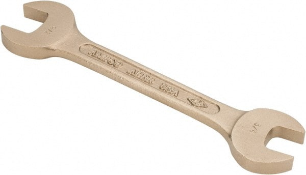 Ampco - 3/4" x 7/8" Nonsparking Open End Wrench - 8" OAL, Double End, Plain Finish, 15° Head Angle - Exact Tooling