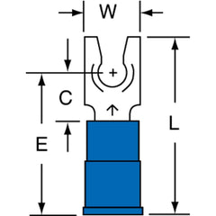 3M - #8 Stud, 16 to 14 AWG Compatible, Partially Insulated, Crimp Connection, Standard Fork Terminal - Exact Tooling