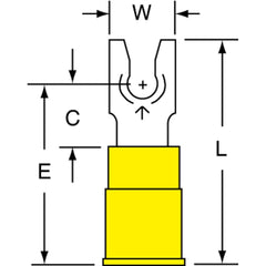3M - #6 Stud, 12 to 10 AWG Compatible, Partially Insulated, Crimp Connection, Standard Fork Terminal - Exact Tooling
