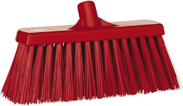 Vikan - 12" Heavy Duty Synthetic Push Broom - 2" Bristle Length, Plastic Block, European Threaded Handle Connection - Exact Tooling