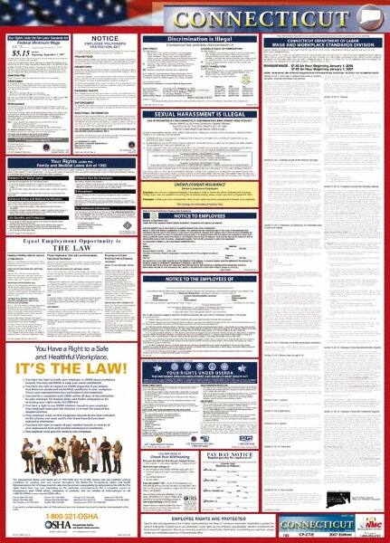 NMC - 24" Wide x 40" High Laminated Paper Labor Law Information Poster - Connecticut Jurisdiction, 0.03" Thick, English - Exact Tooling