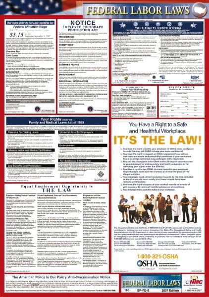 NMC - 24" Wide x 40" High Laminated Paper Labor Law Information Poster - Federal Jurisdiction, 0.03" Thick, English - Exact Tooling