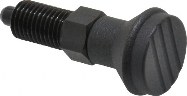 Gibraltar - M12x1.5, 17mm Thread Length, 6mm Plunger Diam, Knob Handle Indexing Plunger - Plunger Style A, 20mm Body Length, 56mm OAL, Steel - Exact Tooling