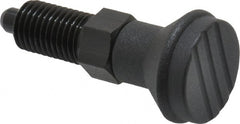 Gibraltar - M12x1.5, 17mm Thread Length, 6mm Plunger Diam, Knob Handle Indexing Plunger - Plunger Style A, 20mm Body Length, 56mm OAL, Steel - Exact Tooling
