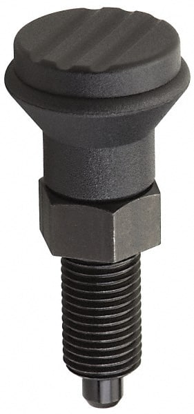 Gibraltar - 3/8-24, 15mm Thread Length, 5mm Plunger Diam, Knob Handle Indexing Plunger - Plunger Style A, 17mm Body Length, 47mm OAL, Steel - Exact Tooling