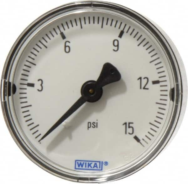 Wika - 2" Dial, 1/4 Thread, 0-15 Scale Range, Pressure Gauge - Center Back Connection Mount, Accurate to 3-2-3% of Scale - Exact Tooling