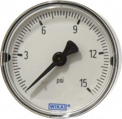 Wika - 2" Dial, 1/4 Thread, 0-15 Scale Range, Pressure Gauge - Center Back Connection Mount, Accurate to 3-2-3% of Scale - Exact Tooling