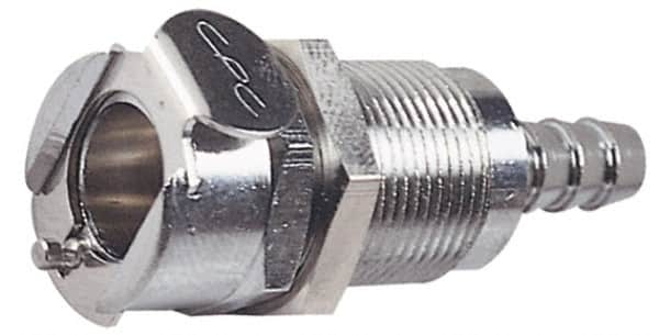 CPC Colder Products - 3/8" Inside Tube Diam, Brass, Quick Disconnect, Hose Barb Panel Mount Coupling Body - 250 Max psi, -40 to 180°F, 1.87" OAL x 0.75" Overall Height, Chrome Plated - Exact Tooling