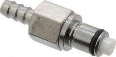 CPC Colder Products - 1/4" Inside Tube Diam, Brass, Quick Disconnect, Hose Barb Valved Inline Coupling Insert - 250 Max psi, -40 to 180°F, 2" OAL x 0.65" Overall Height, Chrome Plated - Exact Tooling