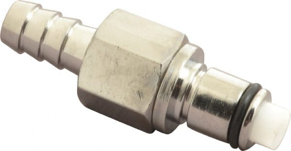 CPC Colder Products - 5/16" Inside Tube Diam, Brass, Quick Disconnect, Hose Barb Valved Inline Coupling Insert - 250 Max psi, -40 to 180°F, 1.87" OAL x 0.65" Overall Height, Chrome Plated - Exact Tooling