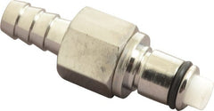 CPC Colder Products - 5/16" Inside Tube Diam, Brass, Quick Disconnect, Hose Barb Valved Inline Coupling Insert - 250 Max psi, -40 to 180°F, 1.87" OAL x 0.65" Overall Height, Chrome Plated - Exact Tooling