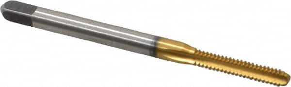 Kennametal - #4-40 UNC 2B/3B 3 Flute TiN Finish High Speed Steel Straight Flute Standard Hand Tap - Bottoming, Right Hand Thread, 1-7/8" OAL, 9/16" Thread Length, H2 Limit, Oversize - Exact Tooling