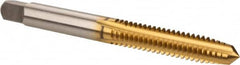 Kennametal - 1/4-20 UNC 3B 4 Flute TiN Finish High Speed Steel Straight Flute Standard Hand Tap - Plug, Right Hand Thread, 2-1/2" OAL, 1" Thread Length, H3 Limit, Oversize - Exact Tooling