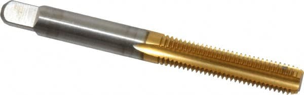 Kennametal - 1/4-28 UNF 3B 4 Flute TiN Finish High Speed Steel Straight Flute Standard Hand Tap - Bottoming, Right Hand Thread, 2-1/2" OAL, 1" Thread Length, H3 Limit, Oversize - Exact Tooling
