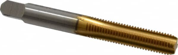 Kennametal - 5/16-24 UNF 3B 4 Flute TiN Finish High Speed Steel Straight Flute Standard Hand Tap - Bottoming, Right Hand Thread, 2-23/32" OAL, 1-1/8" Thread Length, H3 Limit, Oversize - Exact Tooling