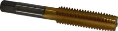 Kennametal - 1/2-13 UNC 3B 4 Flute TiN Finish High Speed Steel Straight Flute Standard Hand Tap - Plug, Right Hand Thread, 3-3/8" OAL, 1-21/32" Thread Length, H3 Limit, Oversize - Exact Tooling