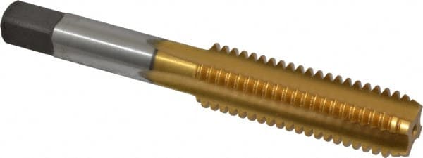 Kennametal - 1/2-13 UNC 3B 4 Flute TiN Finish High Speed Steel Straight Flute Standard Hand Tap - Bottoming, Right Hand Thread, 3-3/8" OAL, 1-21/32" Thread Length, H3 Limit, Oversize - Exact Tooling