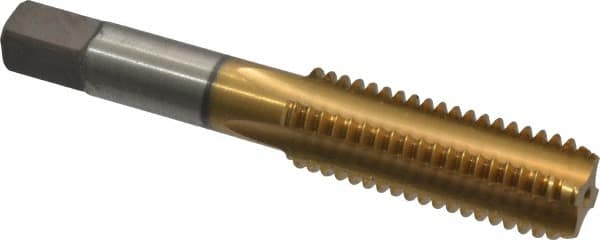 Kennametal - 5/8-11 UNC 3B 4 Flute TiN Finish High Speed Steel Straight Flute Standard Hand Tap - Bottoming, Right Hand Thread, 3-13/16" OAL, 1-13/16" Thread Length, H3 Limit, Oversize - Exact Tooling