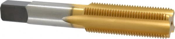 Kennametal - 3/4-16 UNF 3B 4 Flute TiN Finish High Speed Steel Straight Flute Standard Hand Tap - Plug, Right Hand Thread, 4-1/4" OAL, 2" Thread Length, H3 Limit, Oversize - Exact Tooling