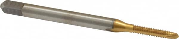 Kennametal - #2-56 UNC, 2 Flute, TiN Finish, High Speed Steel Spiral Point Tap - Plug Chamfer, Right Hand Thread, 1-3/4" OAL, 7/16" Thread Length, 0.141" Shank Diam, 2B Class of Fit - Exact Tooling