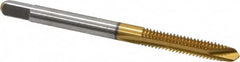 Kennametal - #8-32 UNC, 2 Flute, TiN Finish, High Speed Steel Spiral Point Tap - Plug Chamfer, Right Hand Thread, 2.13" OAL, 3/4" Thread Length, 0.168" Shank Diam, 3B Class of Fit - Exact Tooling