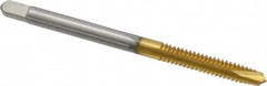Kennametal - #6-32 UNC, 2 Flute, TiN Finish, High Speed Steel Spiral Point Tap - Plug Chamfer, Right Hand Thread, 2" OAL, 11/16" Thread Length, 0.141" Shank Diam, 2B Class of Fit - Exact Tooling
