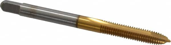 Kennametal - #10-32 UNF, 2 Flute, TiN Finish, High Speed Steel Spiral Point Tap - Plug Chamfer, Right Hand Thread, 2.38" OAL, 7/8" Thread Length, 0.194" Shank Diam, 2B Class of Fit - Exact Tooling