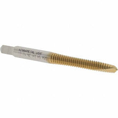 Kennametal - #12-24 UNC, 2 Flute, TiN Finish, High Speed Steel Spiral Point Tap - Plug Chamfer, Right Hand Thread, 2.38" OAL, 15/16" Thread Length, 0.22" Shank Diam, 2B/3B Class of Fit - Exact Tooling