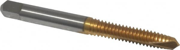 Kennametal - 1/4-20 UNC, 2 Flute, TiN Finish, High Speed Steel Spiral Point Tap - Plug Chamfer, Right Hand Thread, 2-1/2" OAL, 1" Thread Length, 0.255" Shank Diam - Exact Tooling