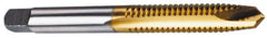 Hertel - 7/16-14 UNC, 3 Flute, TiN Finish, High Speed Steel Spiral Point Tap - Plug Chamfer, Right Hand Thread, 3-5/32" OAL, 1-7/16" Thread Length, 0.323" Shank Diam - Exact Tooling