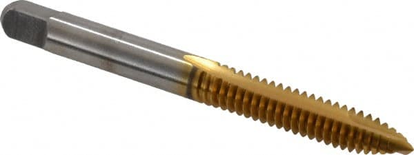 Kennametal - 1/4-20 UNC, 2 Flute, TiN Finish, High Speed Steel Spiral Point Tap - Plug Chamfer, Right Hand Thread, 2-1/2" OAL, 1" Thread Length, 0.255" Shank Diam, 3B Class of Fit - Exact Tooling