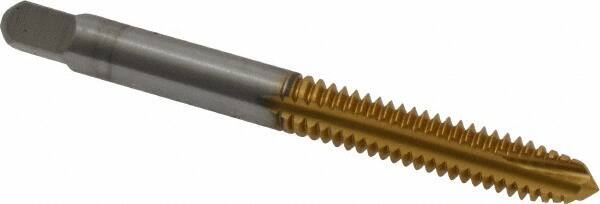 Kennametal - 1/4-20 UNC, 3 Flute, TiN Finish, High Speed Steel Spiral Point Tap - Plug Chamfer, Right Hand Thread, 2-1/2" OAL, 1" Thread Length, 0.255" Shank Diam, 2B Class of Fit - Exact Tooling