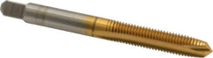 Kennametal - 1/4-28 UNF, 2 Flute, TiN Finish, High Speed Steel Spiral Point Tap - Plug Chamfer, Right Hand Thread, 2-1/2" OAL, 1" Thread Length, 0.255" Shank Diam, 3B Class of Fit - Exact Tooling